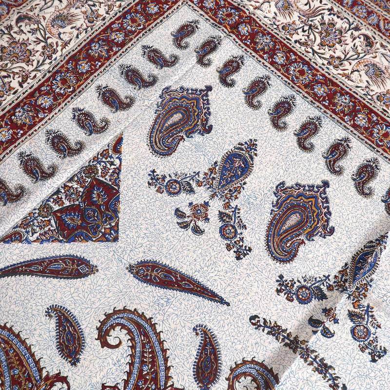 【20%OFFクーポン対象品】ペルシャ更紗 ガラムカール 280×220cm 綿100% 手染布 マルチカバー ソファーカバー ベッドカバー テーブルクロス アジアン エスニック オリエンタル柄 ベージュ 赤 ペイズリー (品番:GC-2831) [2]