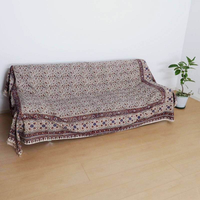 【20%OFFクーポン対象品】ペルシャ更紗 ガラムカール 280×220cm イラン産 コットン100% 手染布 マルチカバー ソファーカバー ベッドカバー テーブルクロス アジアン エスニック オリエンタル柄 (品番:GC-2837)