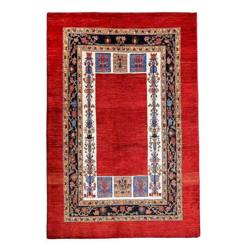 【10%OFFクーポン】ギャッベルリバフ イラン製 245×164cm 手織り 最高級 天然 ウール100% 草木染 リビングサイズ クラシック ナチュラル 北欧 ラグ 絨毯 マット ラグマット ギャベ 床暖房対応 ホットカーペット対応 赤 伝統柄 (HL-35217)