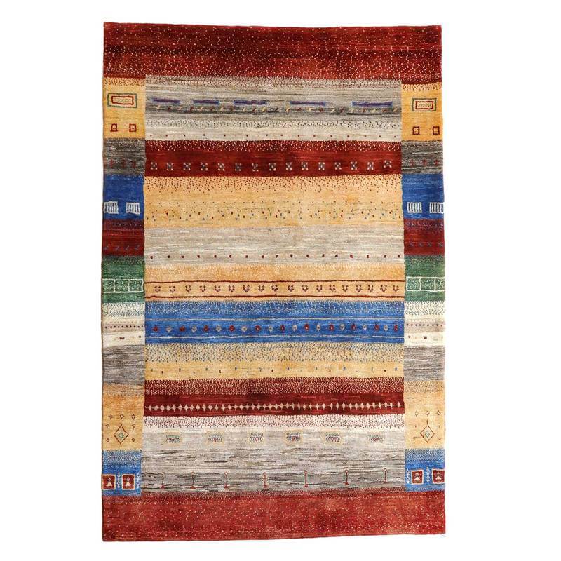 ギャッベルリバフ イラン製 217×146cm 手織り 最高級 天然 ウール100% 草木染 リビングサイズ モダン ナチュラル 北欧 ラグ 絨毯 マット ラグマット ギャベ 床暖房対応 ホットカーペット対応 (HL-31158）