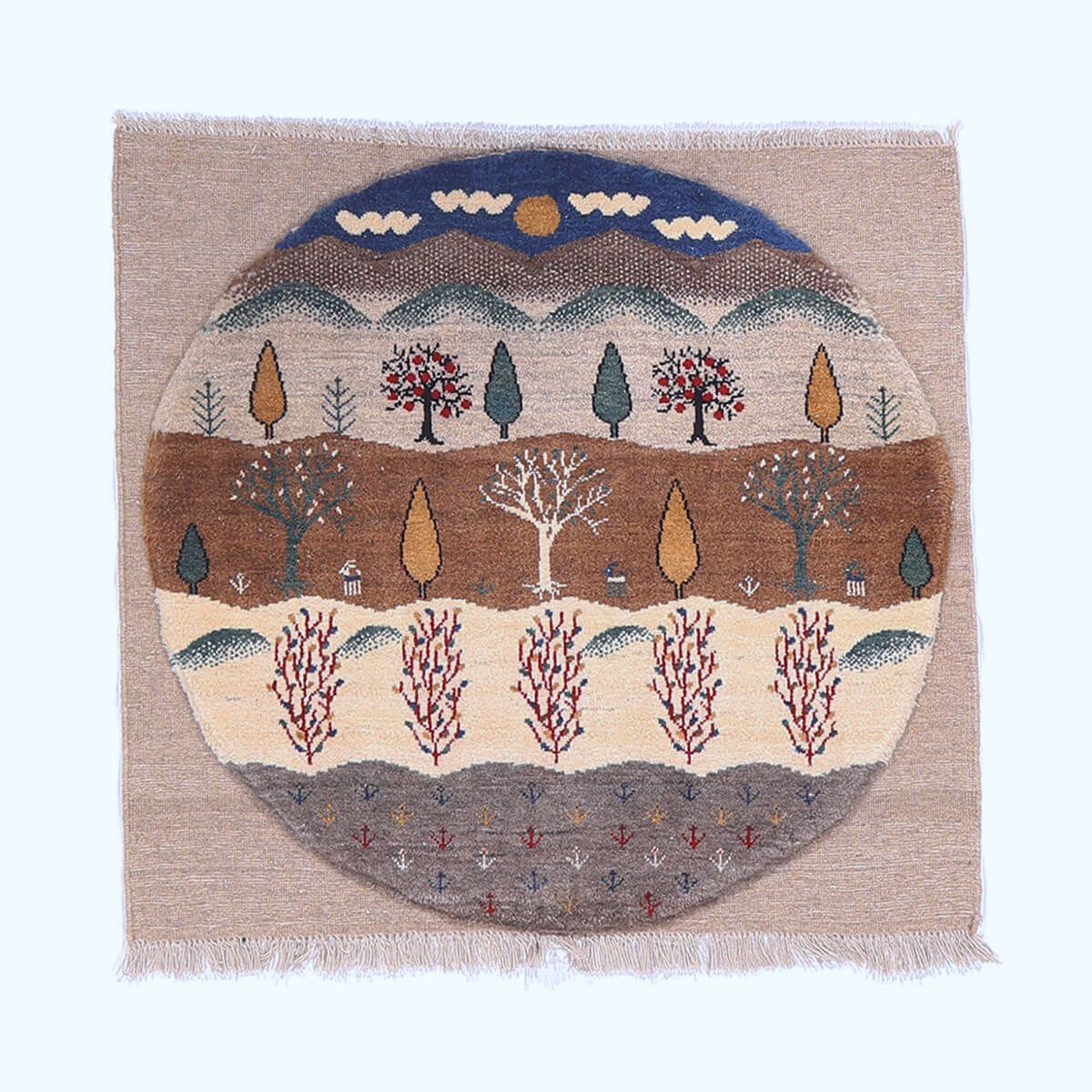 樂天商城 - ギャッベ イラン製 リビングサイズ 105×101cm 手織り 天然 ウール100% 長方形 草木染 おしゃれ かわいい モダン ナチュラル 北欧 ラグ 絨毯 マット ラグマット カーペット ギャベ 床暖房対応 ホットカーペット対応 （HM-70006）