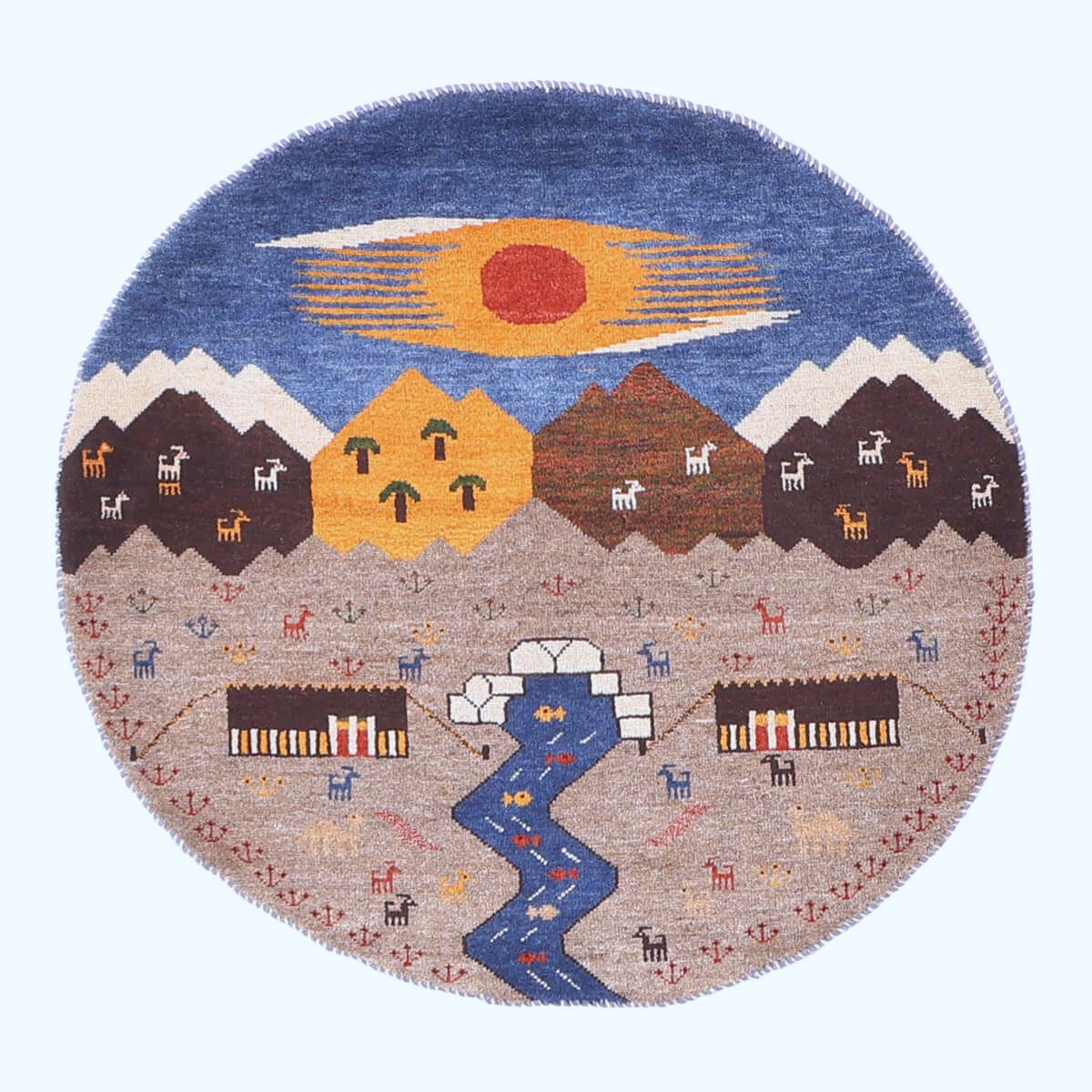 樂天商城 - ギャッベ イラン製 リビングサイズ 105×99cm 手織り 天然 ウール100% 長方形 草木染 おしゃれ かわいい モダン ナチュラル 北欧 ラグ 絨毯 マット ラグマット カーペット ギャベ 床暖房対応 ホットカーペット対応 （HM-70085）