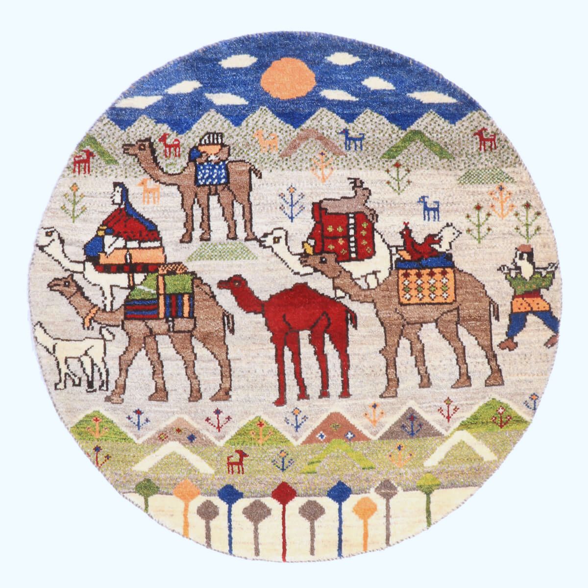 樂天商城 - ギャッベ イラン製 リビングサイズ 94×94cm 手織り 天然 ウール100% 長方形 草木染 おしゃれ かわいい モダン ナチュラル 北欧 ラグ 絨毯 マット ラグマット カーペット ギャベ 床暖房対応 ホットカーペット対応 （HM-70087）