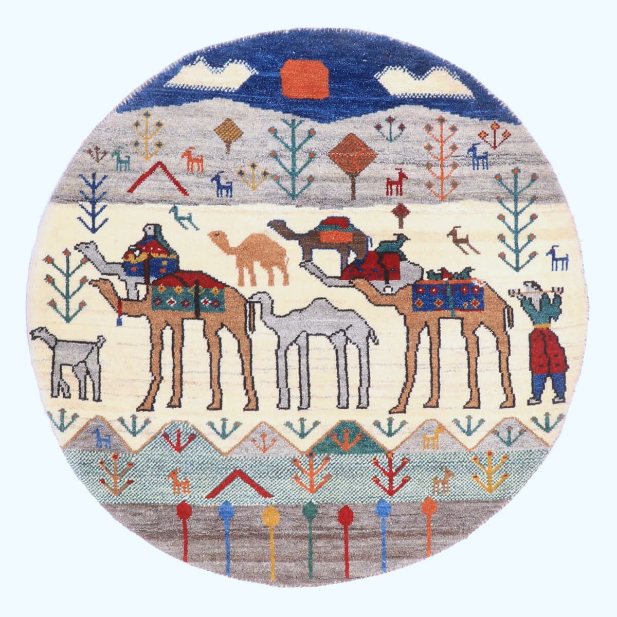 樂天商城 - ギャッベ イラン製 リビングサイズ 96×96cm 手織り 天然 ウール100% 長方形 草木染 おしゃれ かわいい モダン ナチュラル 北欧 ラグ 絨毯 マット ラグマット カーペット ギャベ 床暖房対応 ホットカーペット対応 （HM-70093）