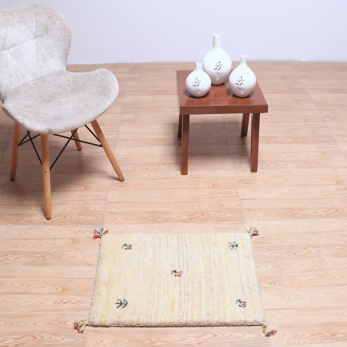 ギャッベ イラン製 リビングサイズ 59×42cm 手織り 天然 ウール100% 長方形 草木染 おしゃれ かわいい モダン ナチュラル 北欧 ラグ 絨毯 マット ラグマット カーペット ギャベ 床暖房対応 ホットカーペット対応 (HSS-70222)