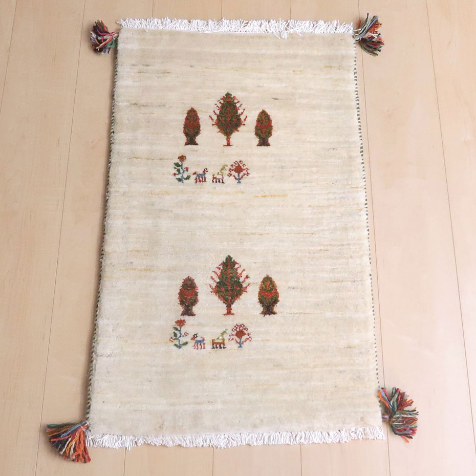 ギャッベルリバフ イラン製 85×51cm 手織り 最高級 天然 ウール100% 草木染 玄関マット 北欧 ラグ 絨毯 マット ラグマット 屋内 室内 ギャベ 床暖房対応 ホットカーペット対応 (HSS-71571）