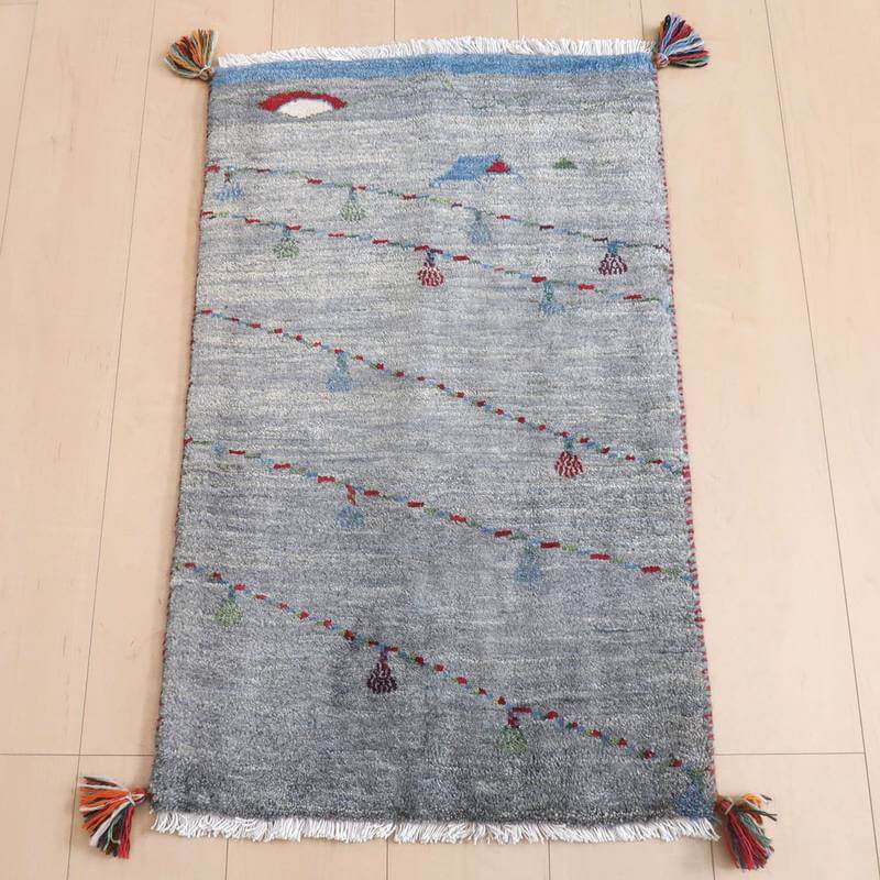 ギャッベルリバフ イラン製 85×54cm 手織り 最高級 天然 ウール100% 草木染 玄関マット 北欧 ラグ 絨毯 マット ラグマット カーペット 屋内 室内 ギャベ 床暖房対応 ホットカーペット対応 (HSS-71707）