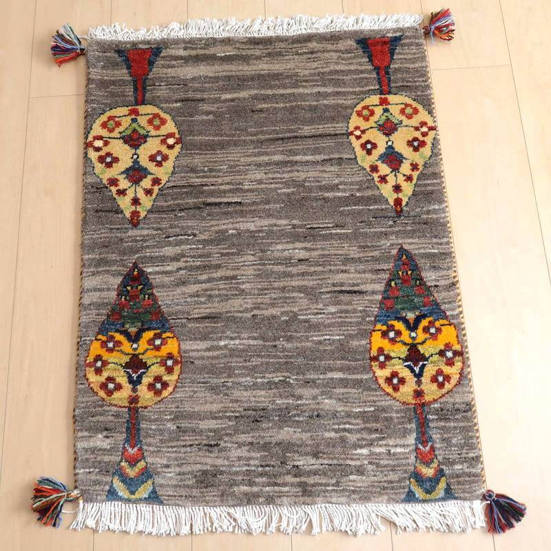 ギャッベルリバフ イラン製 87×64cm 手織り 最高級 天然 ウール100% 草木染 玄関マット おしゃれ かわいい 北欧 ラグ 絨毯 マット ラグマット カーペット 屋内 室内 ギャベ 床暖房対応 ホットカーペット対応 (HSS-58187）