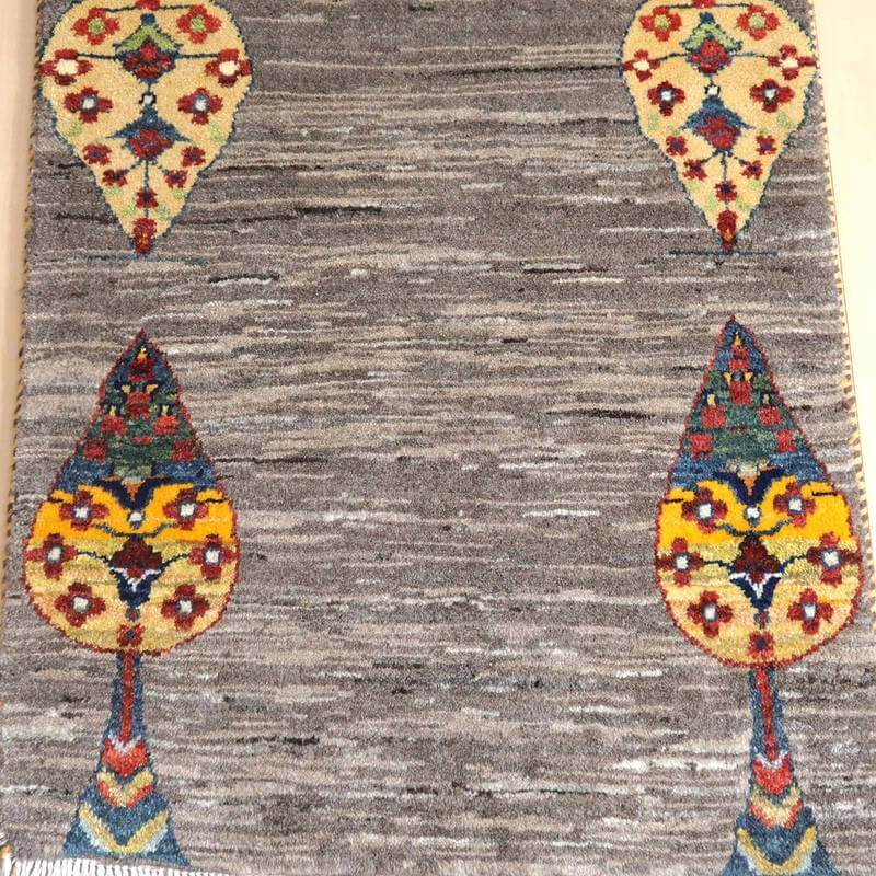 ギャッベルリバフ イラン製 87×64cm 手織り 最高級 天然 ウール100% 草木染 玄関マット おしゃれ かわいい 北欧 ラグ 絨毯 マット ラグマット カーペット 屋内 室内 ギャベ 床暖房対応 ホットカーペット対応 (HSS-58187）