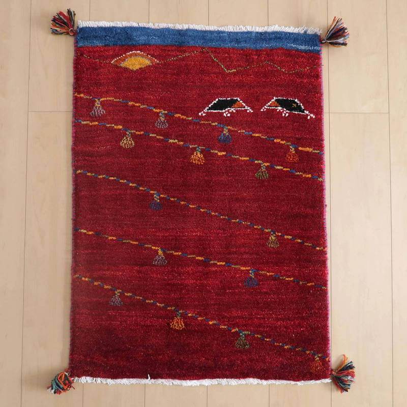 ギャッベルリバフ イラン製 87×64cm 手織り 最高級 天然 ウール100% 草木染 玄関マット 北欧 ラグ 絨毯 マット ラグマット カーペット 屋内 室内 ギャベ 床暖房対応 ホットカーペット対応 (HSS-73122）