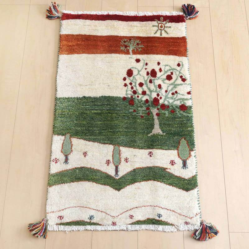 ギャッベルリバフ イラン製 84×52cm 手織り 最高級 天然 ウール100% 草木染 玄関マット おしゃれ かわいい 北欧 ラグ 絨毯 マット ラグマット カーペット 屋内 室内 ギャベ 床暖房対応 ホットカーペット対応 (HSS-73193）