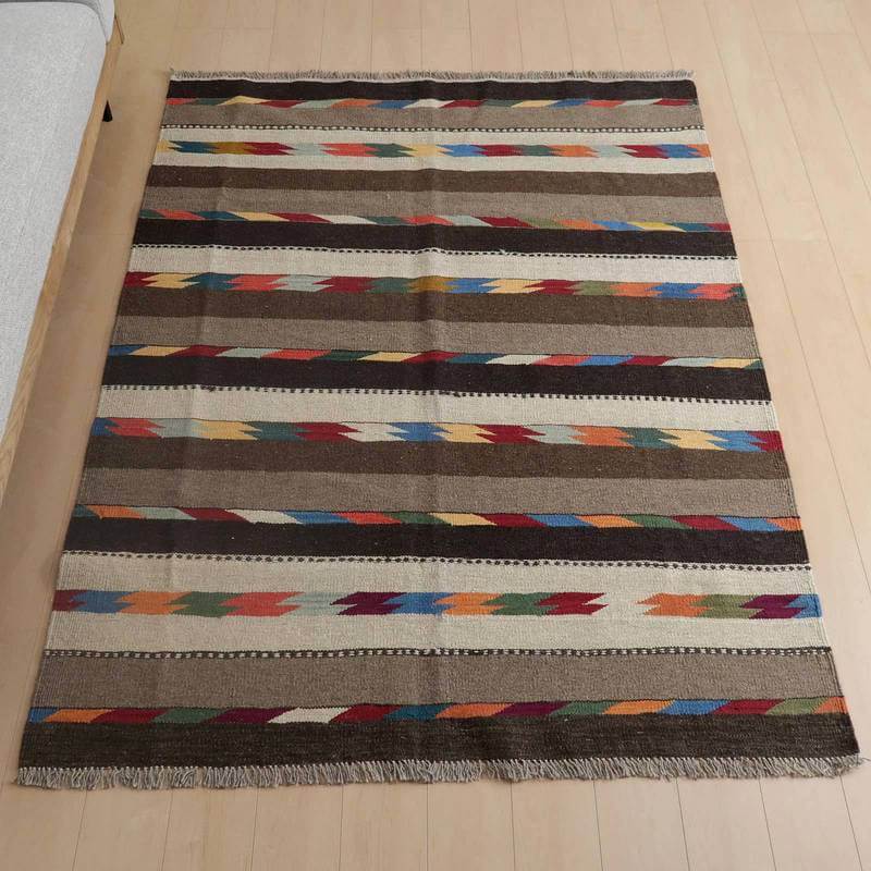 樂天商城 - イラン・シラーズ産 キリム リビングサイズ 203×154cm 手織り ラグ ウール 100% 夏用 洗える ダイニング ベッドルーム ホットカーペット対応 床暖房対応 ラグマット 絨毯 キリム柄 kilim （品番:KL-796）