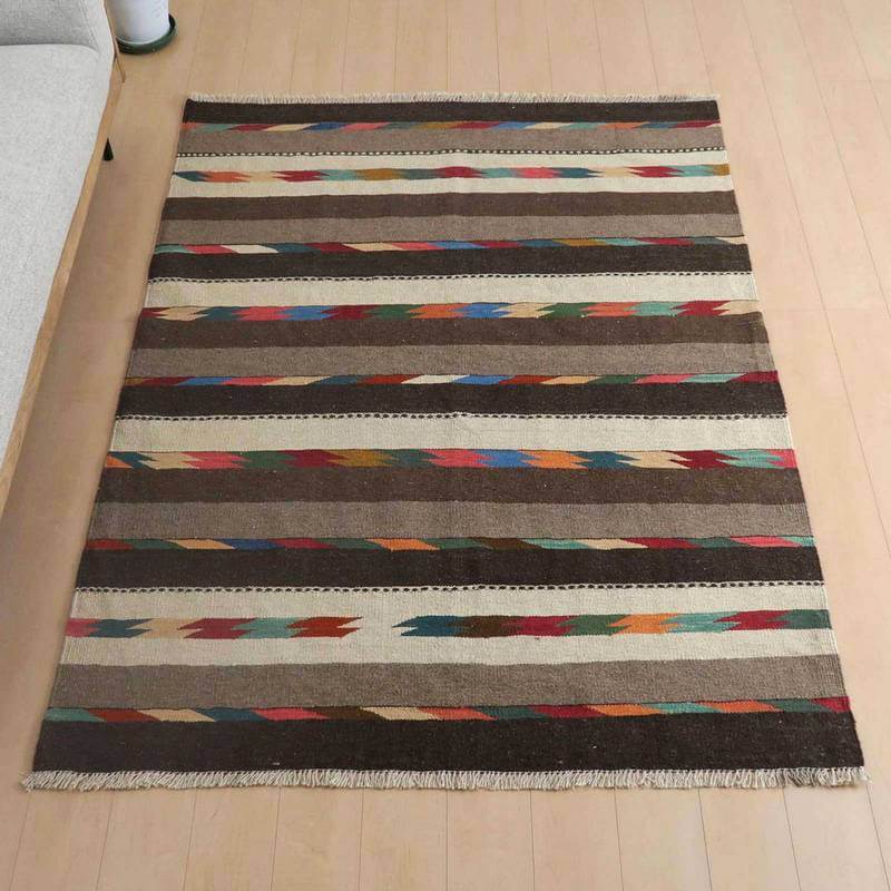 樂天商城 - イラン・シラーズ産 キリム リビングサイズ 203×150cm 手織り ラグ ウール 100% 夏用 洗える ダイニング ベッドルーム ホットカーペット対応 床暖房対応 ラグマット 絨毯 キリム柄 kilim （品番:KL-867）