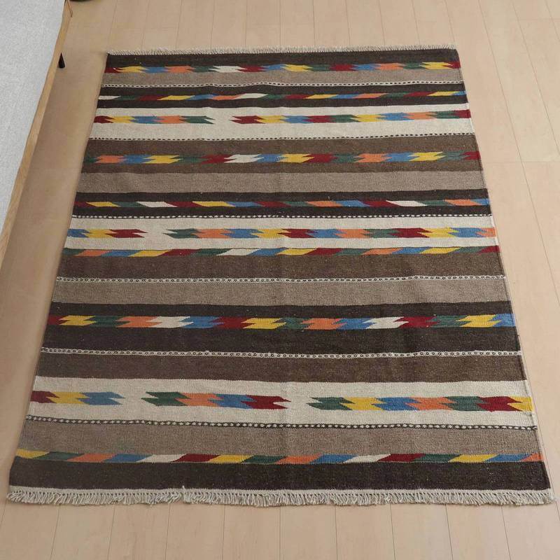 樂天商城 - イラン・シラーズ産 キリム リビングサイズ 221×150cm 手織り ラグ ウール 100% 夏用 洗える ダイニング ベッドルーム ホットカーペット対応 床暖房対応 ラグマット 絨毯 キリム柄 kilim （品番:KL-869）