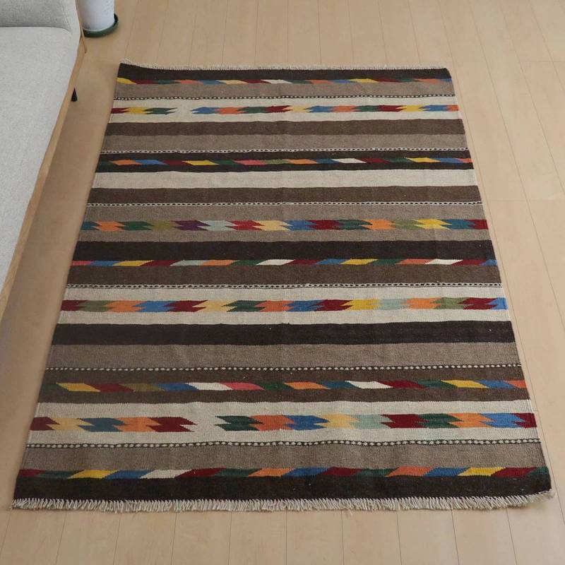 樂天商城 - イラン・シラーズ産 キリム リビングサイズ 206×149cm 手織り ラグ ウール 100% 夏用 洗える ダイニング ベッドルーム ホットカーペット対応 床暖房対応 ラグマット 絨毯 キリム柄 kilim （品番:KL-870）