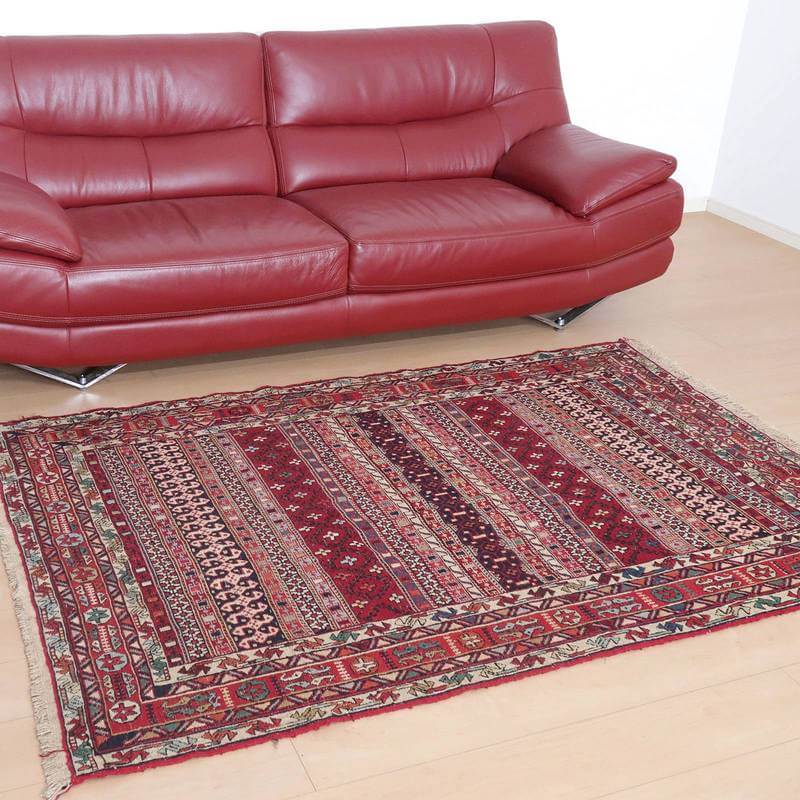 イラン・アゼルバイジャン産 キリム リビングサイズ 193×124cm 手織り ラグ ウール 100% エスニック アジアン 夏用 洗える ダイニング ベッドルーム ホットカーペット対応 床暖房対応 ラグマット 絨毯 kilim 赤 (品番:KL-92) [2]