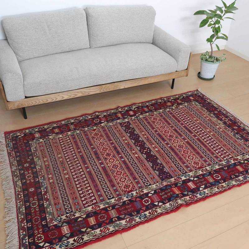 イラン・アゼルバイジャン産 キリム リビングサイズ 208×128cm 手織り ラグ ウール 100% エスニック アジアン 夏用 洗える ダイニング ベッドルーム ホットカーペット対応 床暖房対応 ラグマット 絨毯 kilim (品番:KL-974) [2]