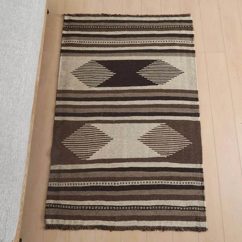 Rakuten - イラン・シラーズ産 キリム アクセントサイズ 150×99cm 手織り ラグ ウール 100% おしゃれ 北欧 ナチュラル 洗える リビング ダイニング ベッドルーム ラグマット 絨毯 キリム柄 kilim （品番:KM-952）