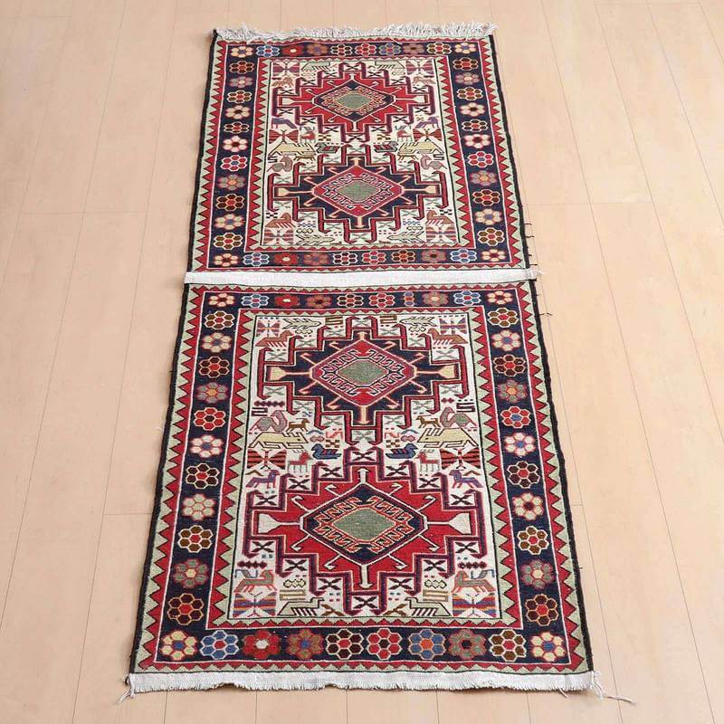 Rakuten - イラン・アゼルバイジャン産 キリム 細長 ランナー 204×79cm 手織り ラグ ウール 100% 洗える キッチンマット 廊下敷 ベッドサイド ロングラグ ホットカーペット対応 床暖房対応 ラグマット 絨毯 キリム柄 kilim 赤 （品番:KR-133）