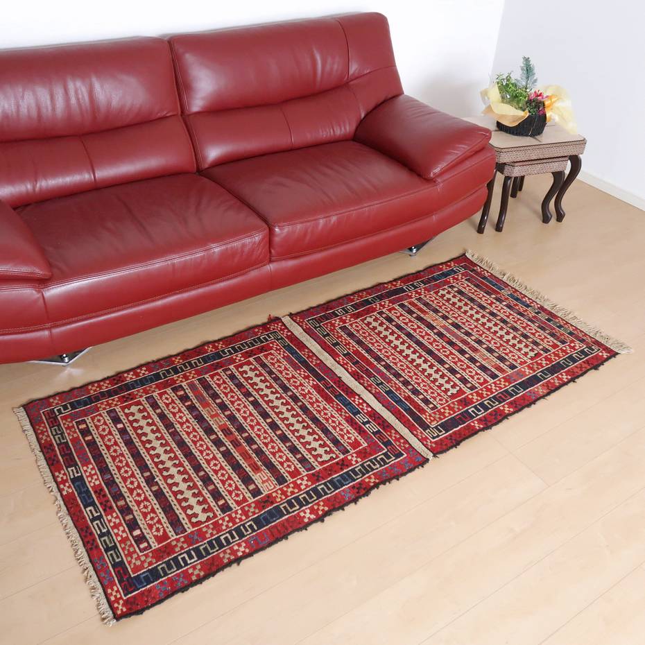 イラン・アゼルバイジャン産 キリム 細長 ランナー 189×83cm 手織り ラグ ウール 100% 洗える キッチンマット 廊下敷 ベッドサイド ロングラグ ラグマット 絨毯 キリム柄 kilim (品番:KR-20)