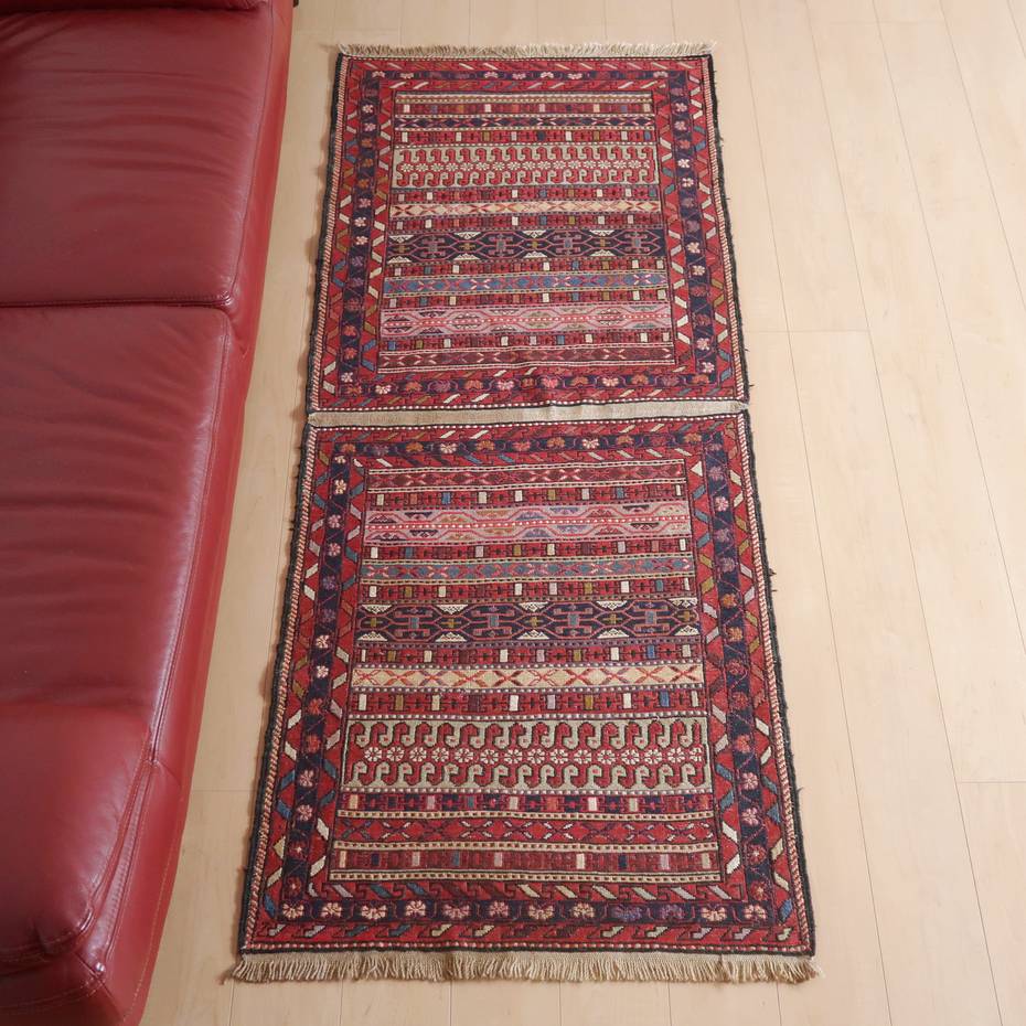 樂天商城 - イラン・アゼルバイジャン産 キリム 細長 ランナー 198×82cm 手織り ラグ ウール 100% 洗える キッチンマット 廊下敷 ベッドサイド ロングラグ ホットカーペット対応 床暖房対応 ラグマット 絨毯 キリム柄 kilim 赤 （品番:KR-21）
