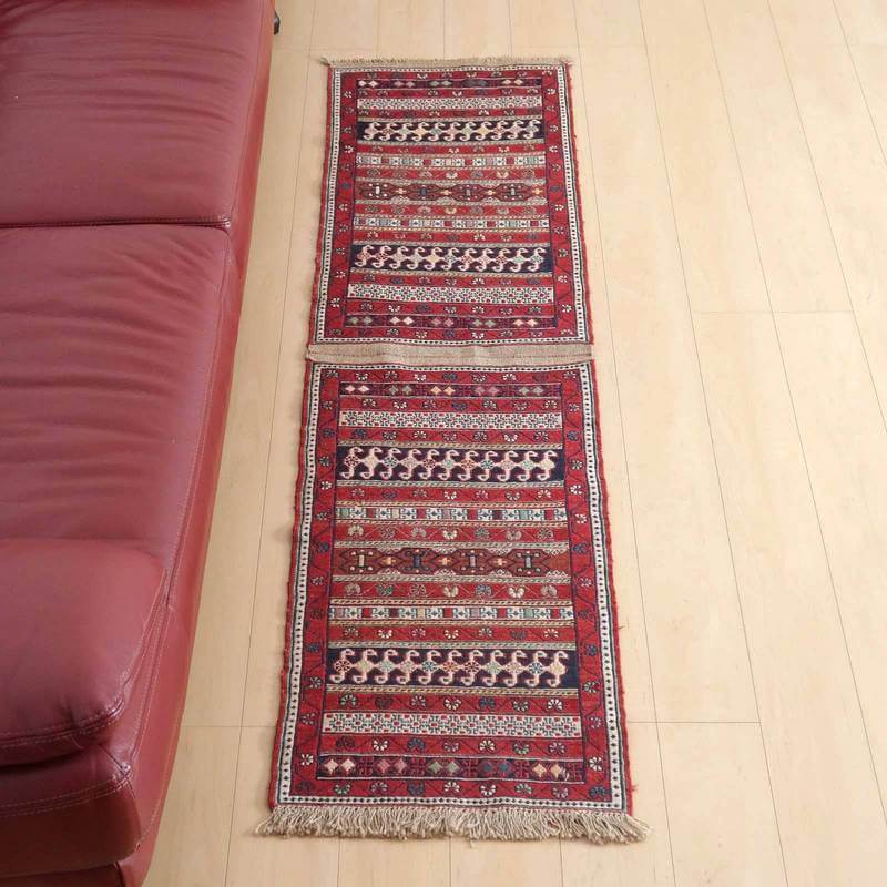 樂天商城 - イラン・アゼルバイジャン産 キリム 細長 ランナー 190×53cm 手織り ラグ ウール 100% 洗える キッチンマット 廊下敷 ベッドサイド ロングラグ ホットカーペット対応 床暖房対応 ラグマット kilim 赤 （品番:KR-357）