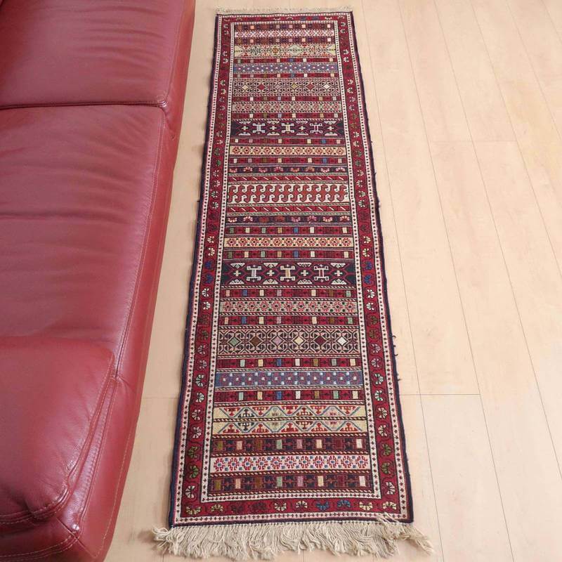 イラン・アゼルバイジャン産 キリム 細長 ランナー 197×56cm 手織り ラグ ウール 100% 洗える キッチンマット 廊下敷 ベッドサイド ロ..