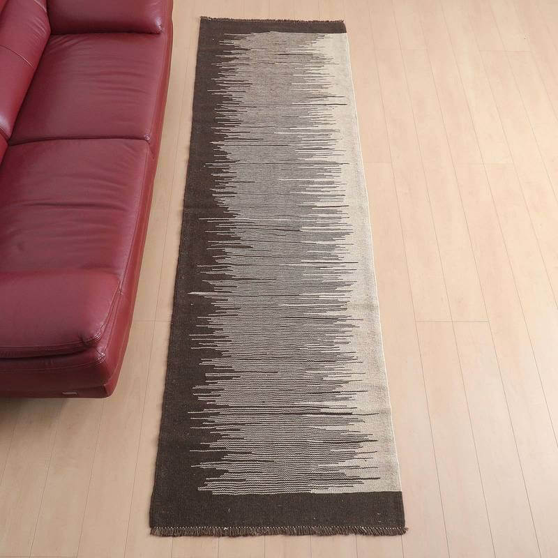 Rakuten - イラン・シラーズ産 キリム 細長 ランナー 289×86cm 手織り ラグ ウール 100% 洗える キッチンマット 廊下敷 ベッドサイド ロングラグ ホットカーペット対応 床暖房対応 ラグマット 絨毯 キリム柄 kilim 無染色 （品番:KR-66279）