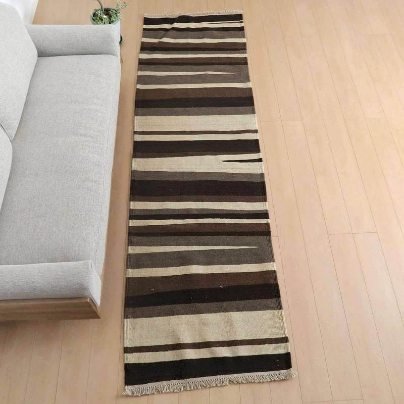 樂天商城 - イラン・シラーズ産 キリム 細長 ランナー 294×85cm 手織り ラグ ウール 100% 洗える キッチンマット 廊下敷 ベッドサイド ロングラグ ホットカーペット対応 床暖房対応 ラグマット 絨毯 キリム柄 kilim（品番:KR-964）