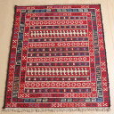 【15%OFFクーポン対象】キリム イラン製 玄関マット96×81cm 手織り 小さめ ラグ ウール 100% おしゃれ 北欧 エスニック アジアン 夏用 洗える ホットカーペット対応 床暖房対応 ラグマット 絨毯 スマック織り アゼルバイジャン kilim 赤 (品番:KSS-7)(3)