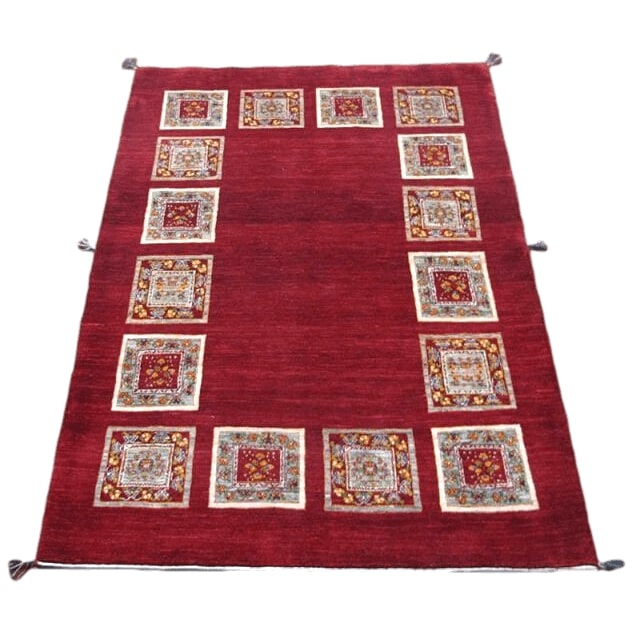 ギャッベルリバフ イラン製 226×156cm 手織り 最高級 天然 ウール100% 草木染 リビングサイズ モダン ナチュラル 北欧 ラグ 絨毯 マット ラグマット ギャベ 床暖房対応 ホットカーペット対応 レッド (HL-34026）