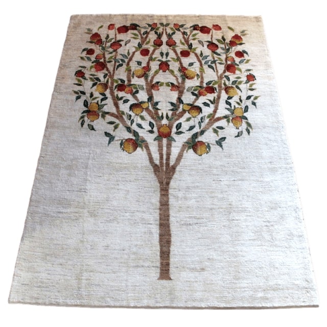 ギャッベルリバフ イラン製 231×157cm 手織り 最高級 天然 ウール100% 草木染 リビングサイズ おしゃれ モダン ナチュラル 北欧 ラグ 絨毯 マット ラグマット ギャベ 床暖房対応 ホットカーペット対応 生命の木 (HL-20343）