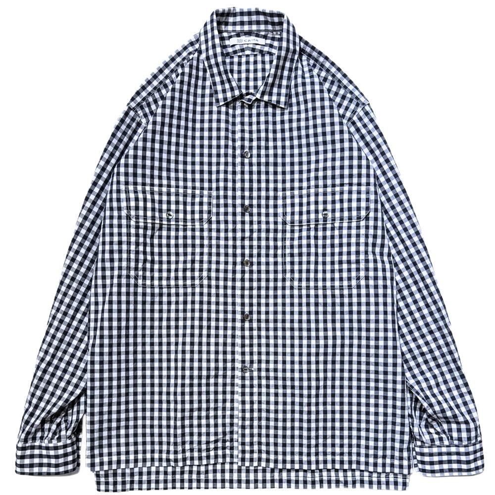 乐天商城 - CATTA（カッタ）W POCKET SHIRT -GINGHAM -Black- [WP-03-GINGHAM] ダブルポケットシャツ ギンガム 送料無料