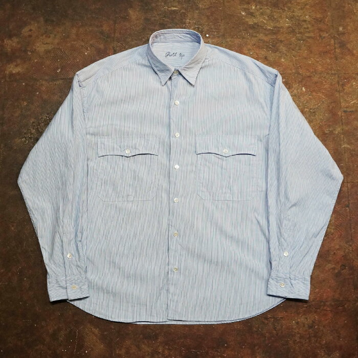 Porter Classic (ポータークラシック) ROLL UP STRIPE SHIRT (LOGO BLACK) -BLUE ロールアップシャツ ストライプ ブルー PC-016-2212