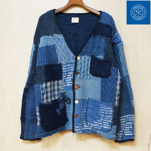 PORTER CLASSIC (ポータークラシック) H/W PATCHWORK KNIT CARDIGAN BLUE ハンドワークパッチワークニットカーディガン ブルー [pc-020-1213]