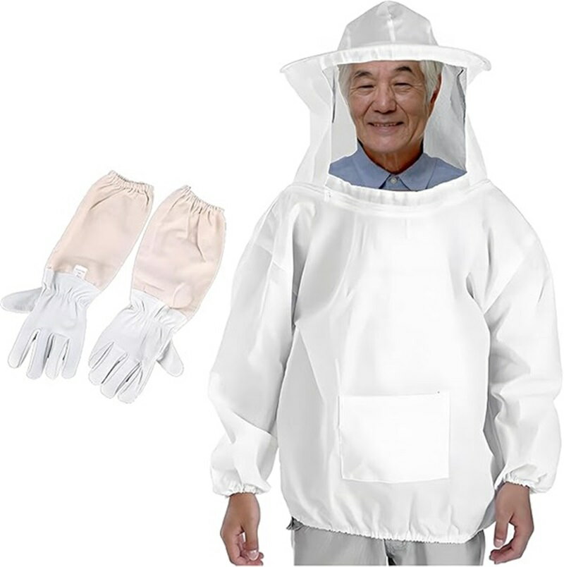 蜂 防護服 ハチ 駆除 蜂よけ グッズ 手袋 2点セット 夏場 フェイスネット 取り外しやすい 薄いタイプのサムネイル