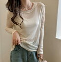 トップ ス レイヤード シアー UVカット長袖 レディース tシャツ 透け感 夏 涼しい トップス シアー カットソー シアートップス レディース ラウンドネッ...