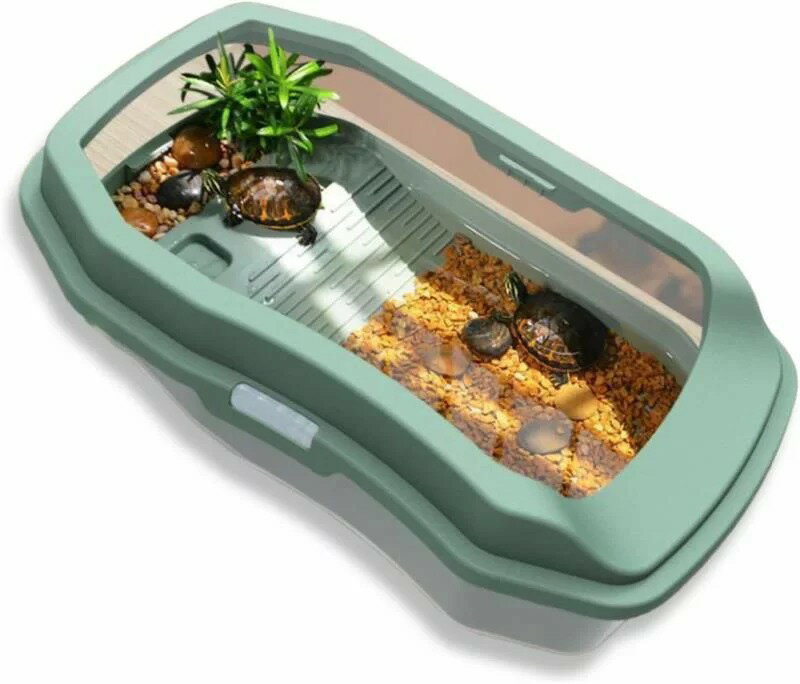 水槽 亀 亀水槽 亀の水槽 飼育ケース カメ かめ 大きい 飼育 フェンス付 脱出防止 爬虫類 飼育ボックス 3層構造 亀との癒やし空間