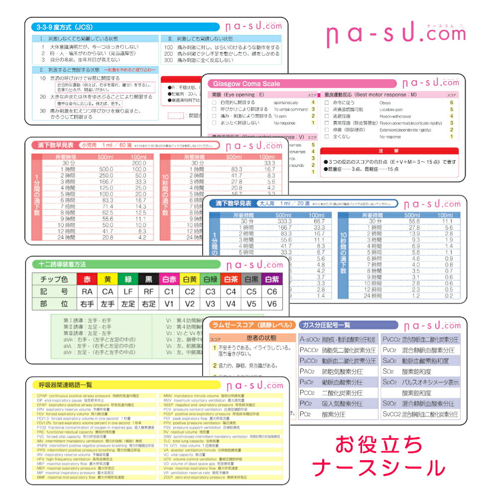 看護師 ナースシール B5サイズ ナースグッズ 必需品 お役立ち アイテム メモ 持ってて安心 便利 新人ナース 看護学生 大事な情報を確認するため ミス防止 滴下早見表 夜勤 医療 看護師 ナースコム メール便 ナースのことなら