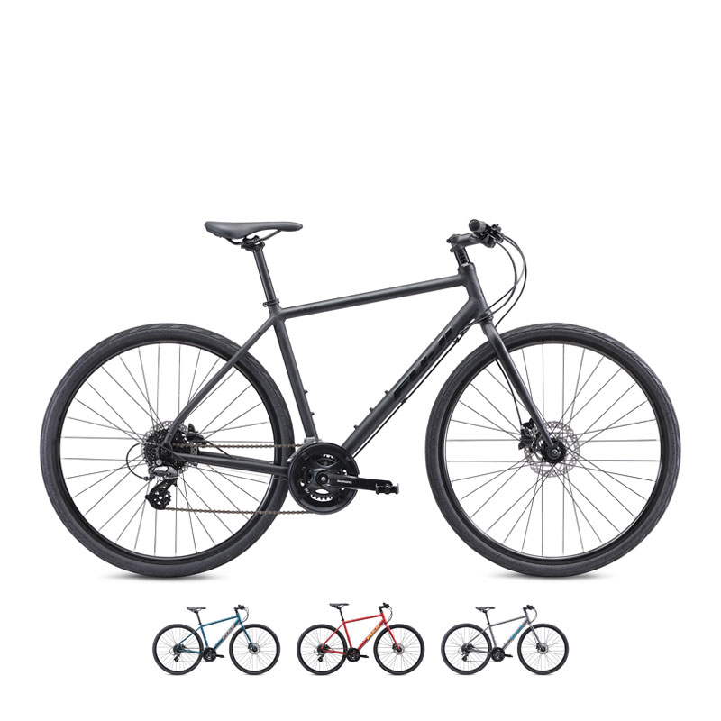 商品説明UBIK DISCUBIQUITY IS ALL AROUND普遍的な喜びは、すぐそばにスポーツバイクらしい軽快な走りと、暮らしに寄り添う実用性。そのどちらも無理なく両立するために生まれたクロスバイク「ユービック」のディスクブレーキ仕様。巡航時の安定性にこだわり設計されたジオメトリ、そして多様なライフスタイルを受け止めるべく散りばめられた細やかな気遣いは、あなたの日常を広げてくれるだろう。日々の移動も、休日の小さな旅も。そのすべてがここから始まる。DETAIL前身となるRAIZのDNAを受け継ぎながらも、ジオメトリーを全面的に見直すことで、より高い巡航性能と扱いやすさを両立。メンテナンス性を考慮したフロントダブルクランクとディスクブレーキ、そしてシマノ製パーツで統一された信頼性の高い駆動系統を土台に、近年のMTB〜グラベルバイクに採用されるロングトップチューブ+ショートステムによるフォワードジオメトリーのアレンジで、軽快なハンドリングと高速域での安定感を実現している。さらに、センタースタンドやフェンダー、フレームバッグや前後キャリアなどの装着も想定した豊富なアイレットを各部に配置。最大45Cまで対応するタイヤクリアランス(標準装備は35C)と相まって、多様なライフスタイルに応じたカスタマイズにも柔軟に対応する。いつもの道に、新たな可能性が広がっていくはずだ。※イメージ写真は一部パーツの変更およびカスタマイズによって、実際の製品の販売時の仕様とは異なることがございます。スペックMain frameFuji A2-SL aluminum w/round tube, IS mount discForkFuji steel straight-blade , 1-1/8” steel steerer , IS mount discCranksetShimano FC-TY501-2, 46/30T, w/ chainring guardPedalsAlloy cage, 9/16” boron axleFront derailleurShimano Tourney FD-TY606-L , Band type 31.8mmRear derailleurShimano Altus RD-M310-LShiftersShimano SL-M315, Rapidfire plus, 2×8spd.CassetteShimano CS-HG31-8, 11-32TFront wheelAlloy clincher rim, 32H, QR, 6 bolts disc mount, 100mm O.L.DRear wheelAlloy clincher rim, 32H, QR, 6 bolts disc mount, 135mm O.L.DTiresChaoyang Kestrel , 700×35c , F/VBrake setShimano BR-MT200Brake leversShimano BL-MT200HeadsetFSA No.10 , 1-1/8” semi-integretedHandlebarAlloy riser, 15mm rise, 6° B.S., 25.4mm O.D.StemAlloy, +/-7 degreeSaddleComfort shapeSeat postAlloy, 2 bolt clamp, 27.2mm O.D.※製品の価格や仕様については予告なく変更になる場合がございます。ジオメトリーSIZE1517.52022.5A381444.5508571.5B7473.573.573C535550565580D100125150175E707070.570.5F1038.11049.61061.21071.8G440440440440I70707070J383386393.4395.7M50505050STAND OVER715756.1798.9839.9STEM60708090HANDLE BAR580580580580CRANK165170175175※適応身長はあくまでも目安となります。※写真と実物とは若干色が異なることがあります。※予告なく仕様、価格を変更する場合があります。自転車を安全・快適にご使用いただくために●自転車を安全で快適にご使用いただくために、お近くの自転車店にて定期的な点検をしてください。●ご使用中に自転車の不具合を感じた時は、直ちに使用を中止し自転車店にご相談ください。●不具合の早期発見、事故を未然に防ぐためにも、乗車前に点検と確認を行ってください。※画像はサンプルです。掲載情報はモデル発表当時のものです。最新情報はメーカーサイトもあわせてご確認ください。※仕様・外観・価格は、改良のため予告なく変更される場合がございます。※商品はお取り寄せのため、メーカー代理店の在庫状況によりご用意できない場合がございます。※お取り寄せ商品のため、不良品以外の返品・交換はお断りいたします。以上、予めご了承いただきますようお願いいたします。