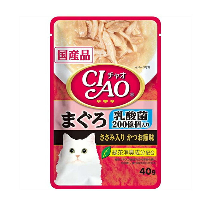 いなばペットフード　CIAO（チャオ）パウチ　乳酸菌入り　まぐろ　ささみ入りかつお節味　40g