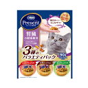 おいしくカラダにやさしい毎日食べたい幸せおやつ！ たんぱく質、リン、カルシウムを調整し腎臓の健康維持。 総合栄養食の基準をクリアした安心の国産おやつ。 シーフードミックス味、お肉ミックス味、まぐろミックス味の3種バラエティパック。 さらにメチオニンを配合。 おなかの健康維持に配慮して腸内の善玉菌を増やすオリゴ糖を配合。 小分け袋にねこ豆知識つき。 ・シーフードミックス味 穀類（トウモロコシ、コーングルテンミール、小麦粉、パン粉）、肉類（チキンミール、牛肉粉、豚肉粉、チキンレバーパウダー）、油脂類（動物性油脂、植物性油脂）、魚介類（フィッシュミール、フィッシュパウダー、カニエキスパウダー、エビエキスパウダー、マグロエキス、カツオエキス、シラスパウダー）、脱脂大豆、オリゴ糖、コエンザイムQ10、ミネラル類（カルシウム、リン、カリウム、ナトリウム、クロライド、銅、亜鉛、ヨウ素）、アミノ酸類（タウリン、トリプトファン、メチオニン）、ビタミン類（A、B1、B2、B6、B12、D、E、K、ニコチン酸、パントテン酸、葉酸、コリン）、pH調整剤、酵母細胞壁、調味料、着色料（二酸化チタン、食用赤色102号、食用赤色106号、食用黄色5号）、酸化防止剤（ミックストコフェロール、ローズマリー抽出物） ・お肉ミックス味 穀類（トウモロコシ、コーングルテンミール、小麦粉、パン粉）、肉類（チキンミール、牛肉粉、豚肉粉、チキンレバーパウダー、ビーフエキスパウダー）、油脂類（動物性油脂、植物性油脂）、魚介類（フィッシュミール、フィッシュパウダー、マグロエキス、カツオエキス、シラスパウダー）、脱脂大豆、オリゴ糖、コエンザイムQ10、ミネラル類（カルシウム、リン、カリウム、ナトリウム、クロライド、銅、亜鉛、ヨウ素）、アミノ酸類（タウリン、トリプトファン、メチオニン）、ビタミン類（A、B1、B2、B6、B12、D、E、K、ニコチン酸、パントテン酸、葉酸、コリン）、pH調整剤、酵母細胞壁、調味料、着色料（二酸化チタン、食用赤色102号、食用赤色106号、食用黄色5号）、酸化防止剤（ミックストコフェロール、ローズマリー抽出物） ・まぐろミックス味 穀類（トウモロコシ、コーングルテンミール、小麦粉、パン粉）、肉類（チキンミール、牛肉粉、豚肉粉、チキンレバーパウダー）、油脂類（動物性油脂、植物性油脂）、魚介類（フィッシュミール、フィッシュパウダー、マグロ節粉、マグロエキス、カツオエキス、シラスパウダー）、脱脂大豆、オリゴ糖、コエンザイムQ10、ミネラル類（カルシウム、リン、カリウム、ナトリウム、クロライド、銅、亜鉛、ヨウ素）、アミノ酸類（タウリン、トリプトファン、メチオニン）、ビタミン類（A、B1、B2、B6、B12、D、E、K、ニコチン酸、パントテン酸、葉酸、コリン）、pH調整剤、酵母細胞壁、着色料（二酸化チタン、食用赤色102号、食用赤色106号、食用黄色5号）、酸化防止剤（ミックストコフェロール、ローズマリー抽出物） たんぱく質26.5%以上、脂質10.0%以上、粗繊維3.0%以下、灰分8.0％以下、水分10.0％以下、カルシウム0.75％以上、リン0.6％以上 11kcal/袋 日本 日本ペットフード株式会社 東京都品川区東品川2丁目2番4号　天王洲ファーストタワー5F 電話：03-5479-6400たんぱく質、リン、カルシウムを調整し腎臓の健康維持。