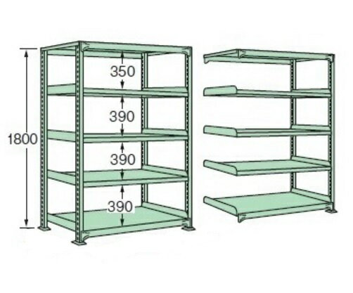 スチールラック ボルトレス軽量棚 H1800×W1200×D450×5F(連結) 耐荷重150Kg/1段