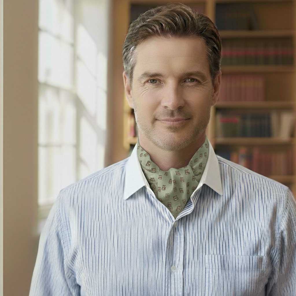 アスコットタイ 日本製 ふくろう アスコット イタリア マレリー社 シルク スカーフ ネクタイ ・グリーン ギフト包装してお届け プレゼント ギフト クリスマス