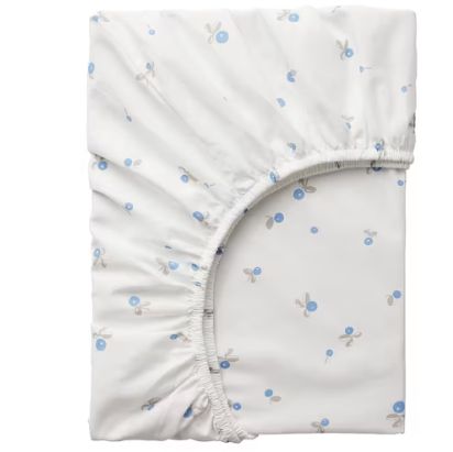 IKEA イケア RÖDHAKE ロードハーケボックスシーツ ベビーベッド用, ホワイト/ブルーベリー模様60x120 c..