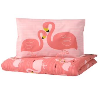 IKEA イケア RÖRANDE ローランデ掛け布団カバー&枕カバー1枚 ベビーベッド用, フラミンゴ/ピンク110x125/35x55 cm104.625.33