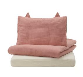 【NEW】IKEA ikeaGULDVÄVARE グルドヴァヴェレ ベビーベッド用リネン3点セット, ペールピンク/ベージュ..