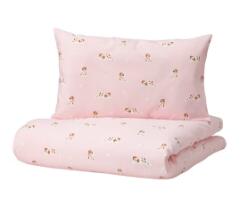 【NEW】IKEADRÖMSLOTT ドロームスロット 掛け布団カバー＆枕カバー1枚 ベビーベッド用, 子犬模様/ピン..