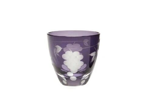 父の日≪伝統の江戸切子≫ 葡萄文様 丸ぐいのみ 紫【杯】【盃】【冷酒】【日本酒】