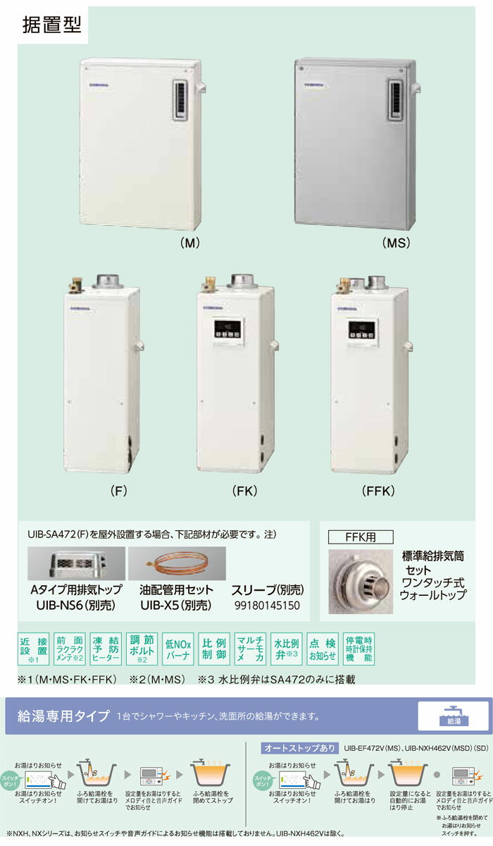 石油給湯器 SAシリーズ UIB-SA382(FK) CORONA（コロナ） 給湯専用 屋内 強制排気 シンプルリモコン 直圧式 38.4kW
